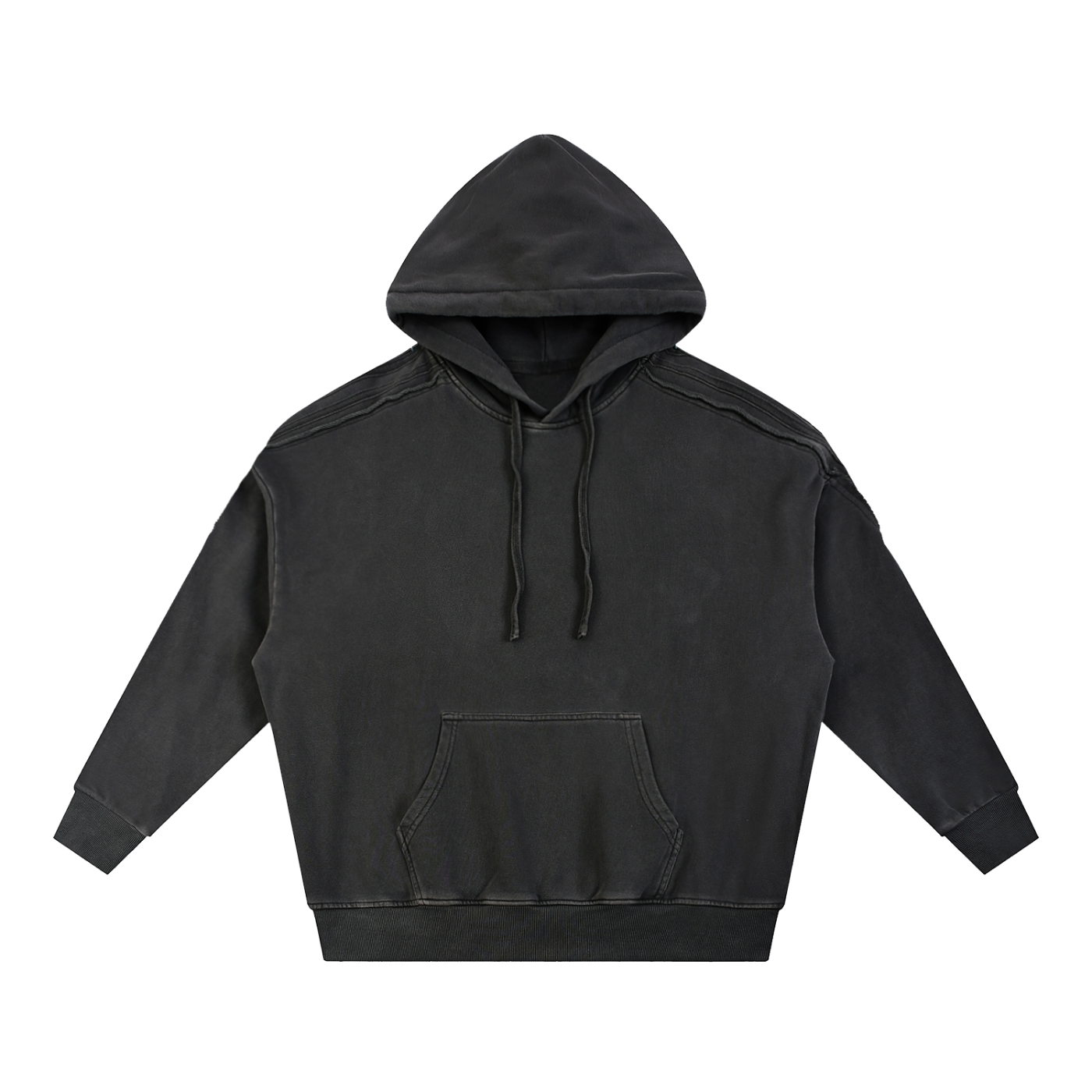 COLEFIELD Archive 001 black oversized hoodie front view raw edge drop shoulder